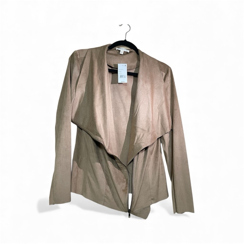 Kingston Grey - Women’s Jacket Size L Khaki Moto Faux Leather Full Zip